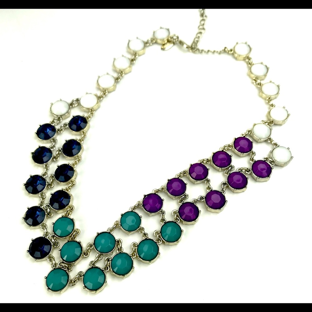 Ann Taylor Statement Necklace Gold Tone Glass Bib